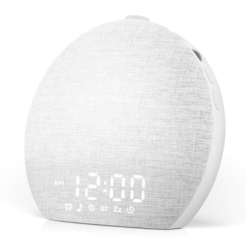 Geuuap Sunrise Alarm Clock White Noise Sound Machine for Bedroom | Natural Wake-Up Light with 30 Soothing Sleep Aids, Bluetooth Speaker, Dimmable Clock, Screen-Free Design for Baby Adults Kids-White - Image 1