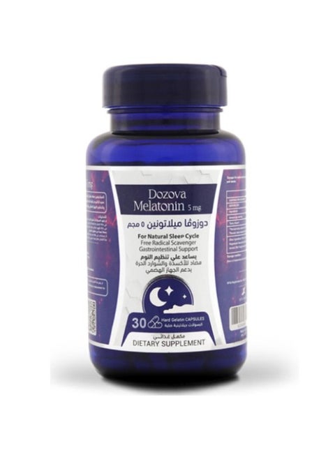 Dozova Melatonin Vitamin, Helps You Sleep Faster, Stay Sleepy Longer, Antioxidant and Free Radicals, Supports Digestive System, 5mg, 30 Capsules.