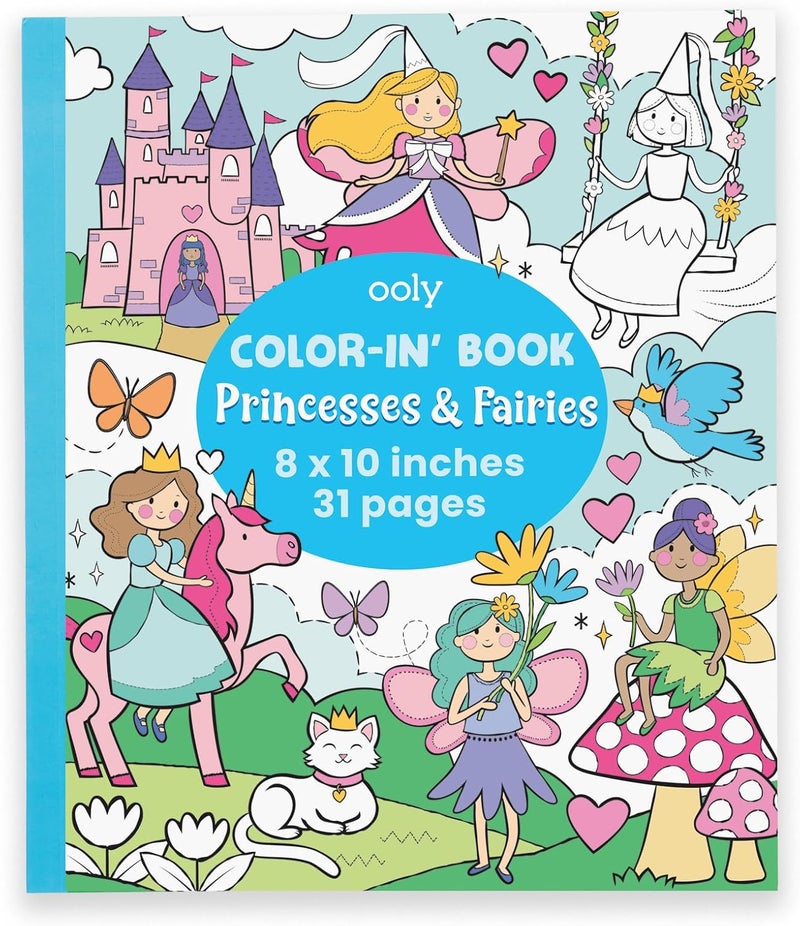 Ooly Coloring Book for Toddlers, Fun Activity Coloring Pages for Kids, 31 Perforated Pages 8"x10" to Hang, Great Kid's Road Trip Activities, Birthday Parties - Princesses & Fairies - Image 1