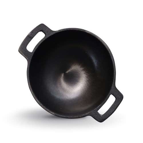 Kichera Pre Seasoned Cast Iron Smooth Kadai | Nonstick Iron kadhai | 100% Pure & Toxin-Free, No Chemical Coating 7inch - Image 1