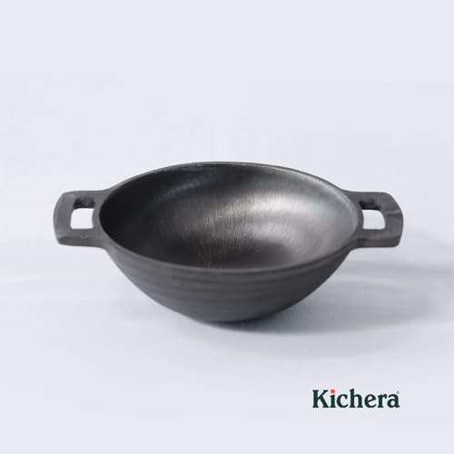 Kichera Pre Seasoned Cast Iron Smooth Kadai | Nonstick Iron kadhai | 100% Pure & Toxin-Free, No Chemical Coating 7inch - Image 2