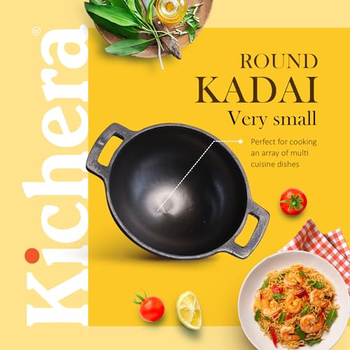 Kichera Pre Seasoned Cast Iron Smooth Kadai | Nonstick Iron kadhai | 100% Pure & Toxin-Free, No Chemical Coating 7inch - Image 3