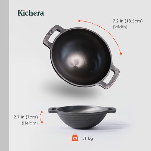 Kichera Pre Seasoned Cast Iron Smooth Kadai | Nonstick Iron kadhai | 100% Pure & Toxin-Free, No Chemical Coating 7inch - Image 4
