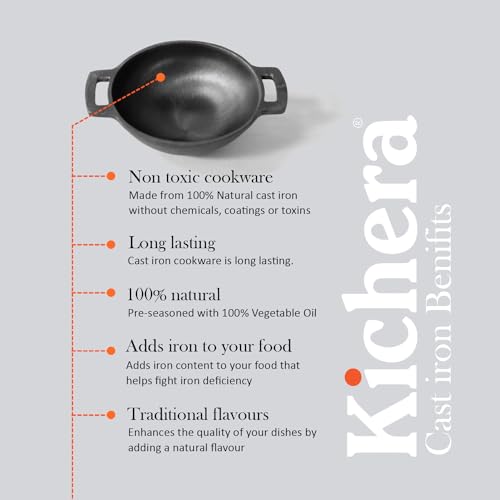 Kichera Pre Seasoned Cast Iron Smooth Kadai | Nonstick Iron kadhai | 100% Pure & Toxin-Free, No Chemical Coating 7inch - Image 5