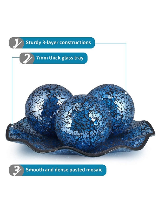 MDLUU Centerpiece Bowl and Balls Set, Mosaic Tray with 3 Pieces Spheres, 12" Decorative Plate with 4" Mosaic Orbs for Home Decor, Gift (Turquoise) - Image 4