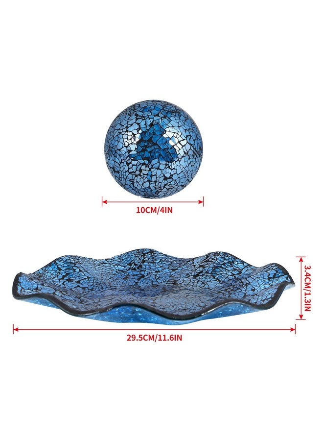 MDLUU Centerpiece Bowl and Balls Set, Mosaic Tray with 3 Pieces Spheres, 12" Decorative Plate with 4" Mosaic Orbs for Home Decor, Gift (Turquoise) - Image 3