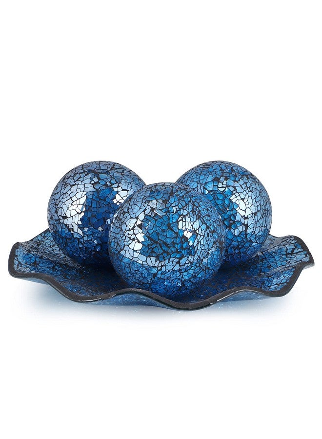 MDLUU Centerpiece Bowl and Balls Set, Mosaic Tray with 3 Pieces Spheres, 12" Decorative Plate with 4" Mosaic Orbs for Home Decor, Gift (Turquoise) - Image 1