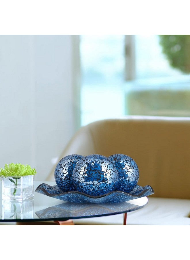 MDLUU Centerpiece Bowl and Balls Set, Mosaic Tray with 3 Pieces Spheres, 12" Decorative Plate with 4" Mosaic Orbs for Home Decor, Gift (Turquoise) - Image 5
