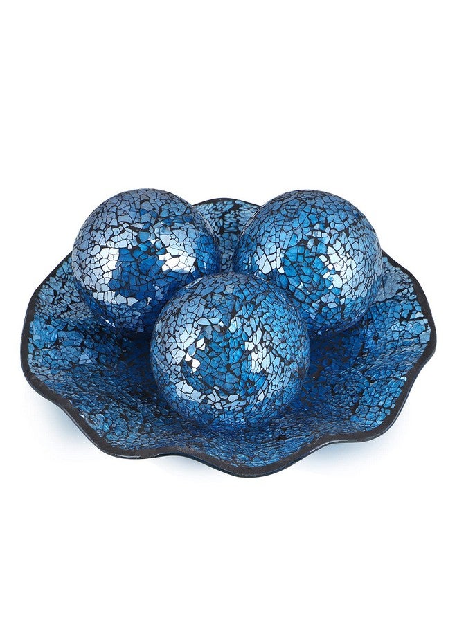 MDLUU Centerpiece Bowl and Balls Set, Mosaic Tray with 3 Pieces Spheres, 12" Decorative Plate with 4" Mosaic Orbs for Home Decor, Gift (Turquoise) - Image 2