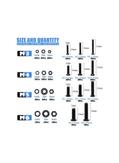 Glarks Glarks 665Pcs Alloy Steel Flat Head Machine Screws Bolts Nuts and Flat Gasket Spring Washers Assortment Set, Fully Threaded, Black Oxide Finish  - Image 2