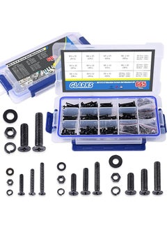 Glarks Glarks 665Pcs Alloy Steel Flat Head Machine Screws Bolts Nuts and Flat Gasket Spring Washers Assortment Set, Fully Threaded, Black Oxide Finish  - Image 1