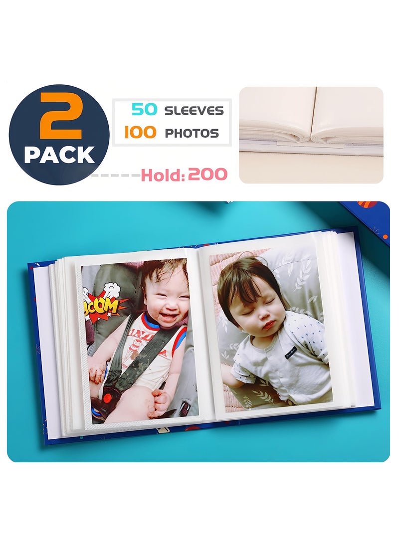 سيوسي 2 Pack Photo Album Small Baby Albums Top Loader Each Mini Hold 100 Photos for Family Children 4x6In - Image 3