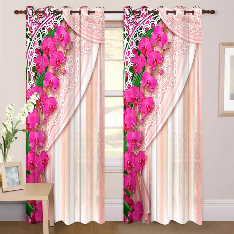 3D Flower Digital Printed Polyester Fabric Curtain for Kides RoomBed Room Living Room Color White WindowDoorLong Door DNA1 4 X 5 Feet_CURT425 Pack of 1  - Image 1