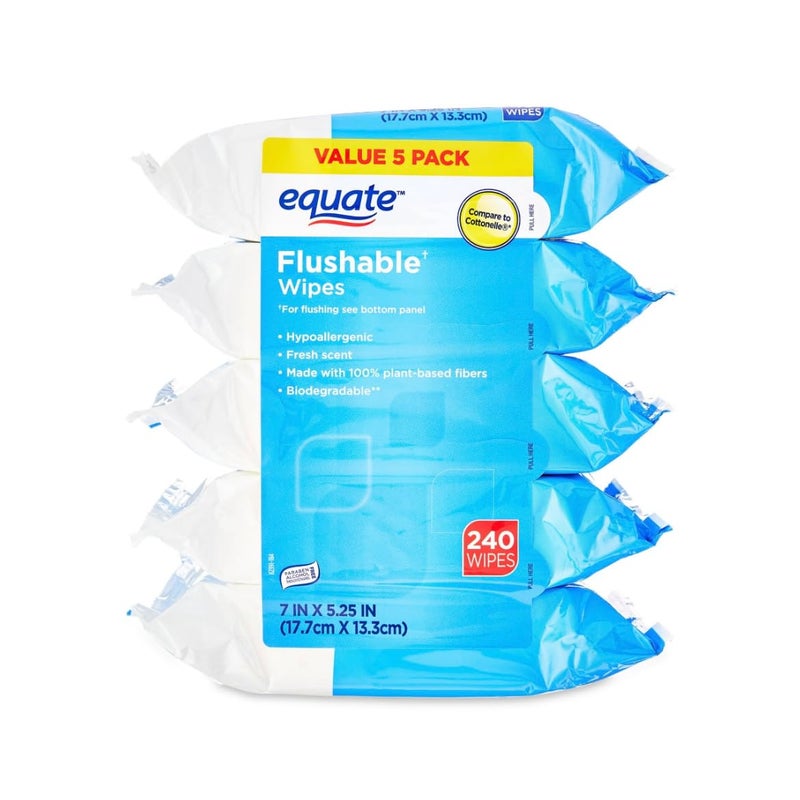 Equate Flushable Wipes, Fresh Scent, 240 Ct - Image 1