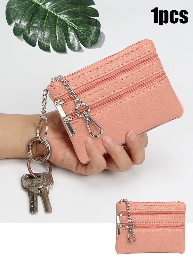 KANGLI Women Ladies Genuine Leather Small Coin Card Key Ring Wallet Pouch Mini Purse(Pink） - Image 1