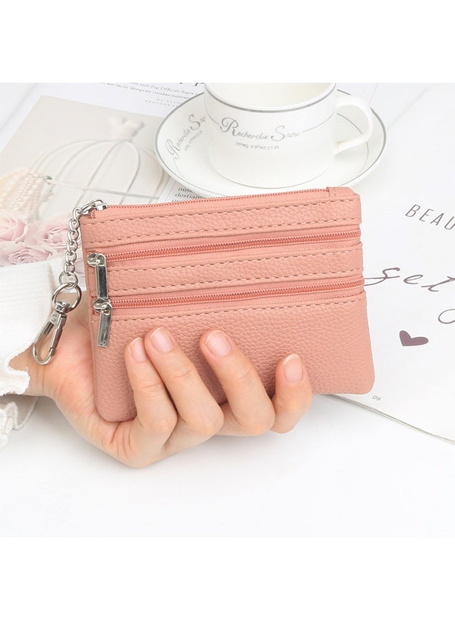 KANGLI Women Ladies Genuine Leather Small Coin Card Key Ring Wallet Pouch Mini Purse(Pink） - Image 2