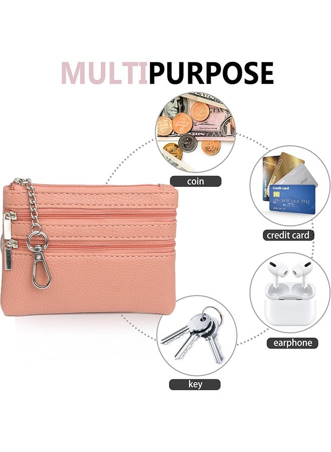 KANGLI Women Ladies Genuine Leather Small Coin Card Key Ring Wallet Pouch Mini Purse(Pink） - Image 3