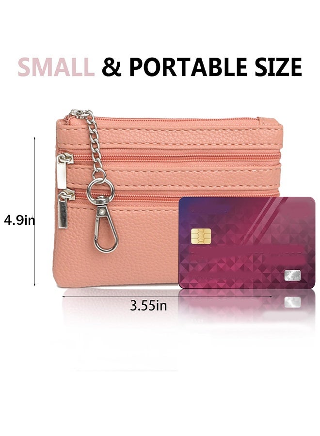 KANGLI Women Ladies Genuine Leather Small Coin Card Key Ring Wallet Pouch Mini Purse(Pink） - Image 4