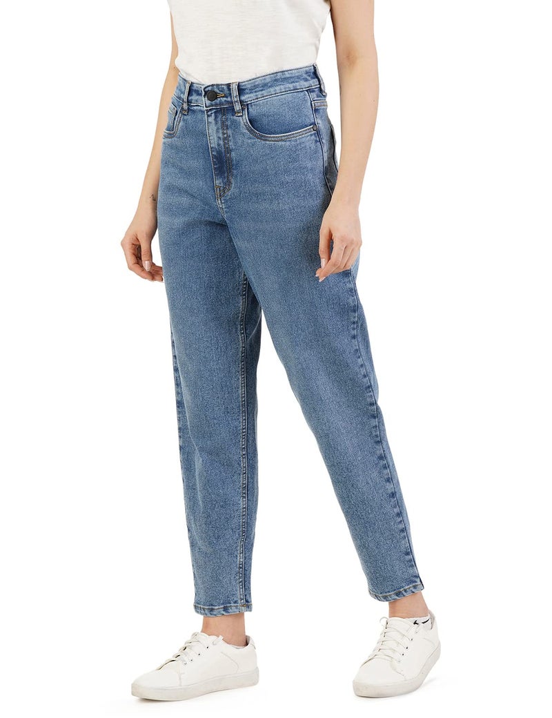 INKD Women's Stretchable Barrel Fit High Rise Jeans (Denim Divine, 28) - Image 3