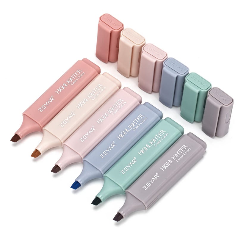 ZEYAR Highlighter Pen, Cream Colors Chisel Tip, Aesthetic Highlighter Marker, Water Based, Quick Dry, No Bleed, for Bible Study Notes School Office (6 Youth Colors) - Image 1