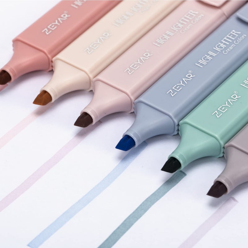 ZEYAR Highlighter Pen, Cream Colors Chisel Tip, Aesthetic Highlighter Marker, Water Based, Quick Dry, No Bleed, for Bible Study Notes School Office (6 Youth Colors) - Image 3