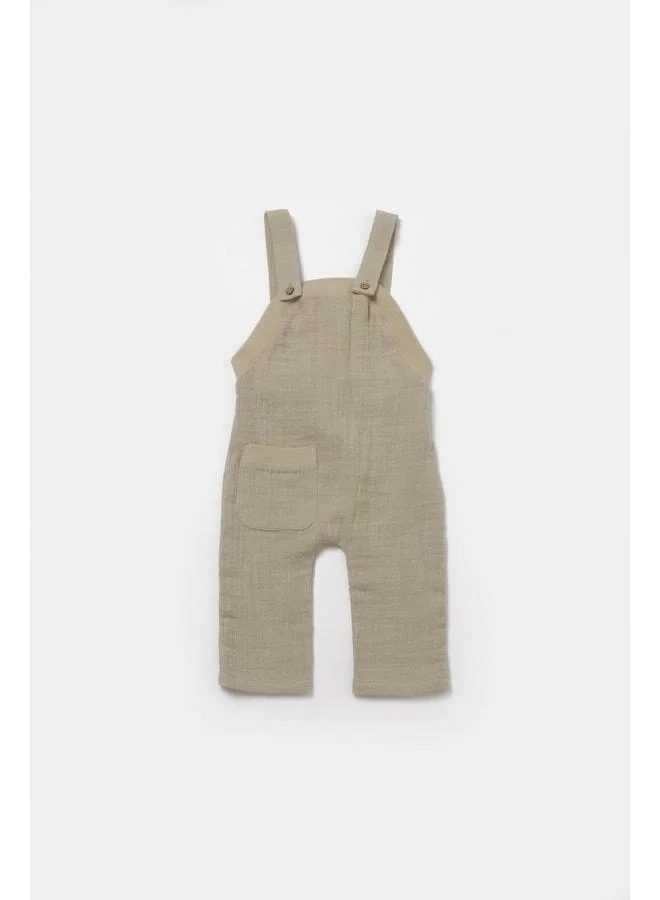Magu Unisex Baby Cotton Khaki Muslin Jumpsuit Set with Long Sleeve Inner Bodysuit