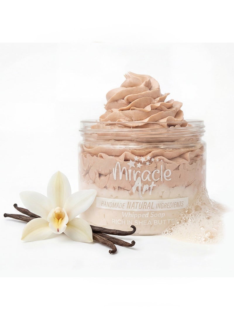 Miracle Art Whipped Soap Vanilla Dream 8.1 oz – Handmade Natural Body Wash & Shaving Cream, Rich in Shea Butter, Vitamin E & Coconut Oil, Warm Vanilla Scent, Made in UAE - Image 2