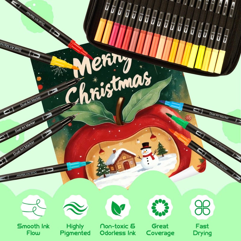 WELLFAR ã€120 Colorsã€‘Adult Coloring Book Markers No Bleed â€“ Dual Felt Tip (Fine & Brush) Art Markers for Teens/Kids â€“ Gel Acrylic Paint Pens Set for Sketching, Drawing, Rock Painting, Journaling, Non Bleeding. - Image 4