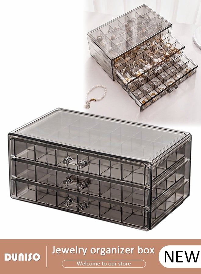 DUNISO Acrylic Jewelry Organizer Box with 3 Drawers Clear Jewelry Storage Box for Women,Earring Jewelry Organizer Transparent Jewelry Box Display Storage Case for Earrings, Rings, Beads, Necklace - Image 1