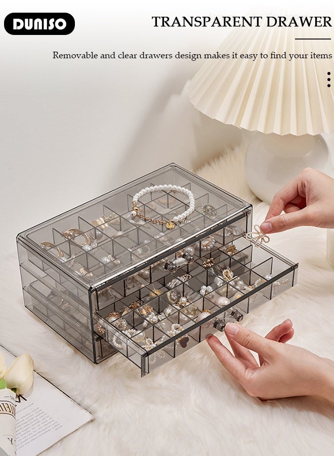 DUNISO Acrylic Jewelry Organizer Box with 3 Drawers Clear Jewelry Storage Box for Women,Earring Jewelry Organizer Transparent Jewelry Box Display Storage Case for Earrings, Rings, Beads, Necklace - Image 4