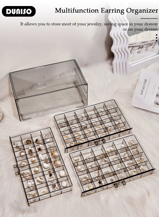 DUNISO Acrylic Jewelry Organizer Box with 3 Drawers Clear Jewelry Storage Box for Women,Earring Jewelry Organizer Transparent Jewelry Box Display Storage Case for Earrings, Rings, Beads, Necklace - Image 3