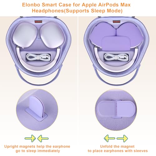 Elonbo Smart Case for Apple AirPods Max Wireless Over-Ear Headphones(Supports Sleep Mode), New AirPods Max Headphones Hard Carrying Case,Earphone Travel Protective Holder Storage Bag, Purple - Image 2