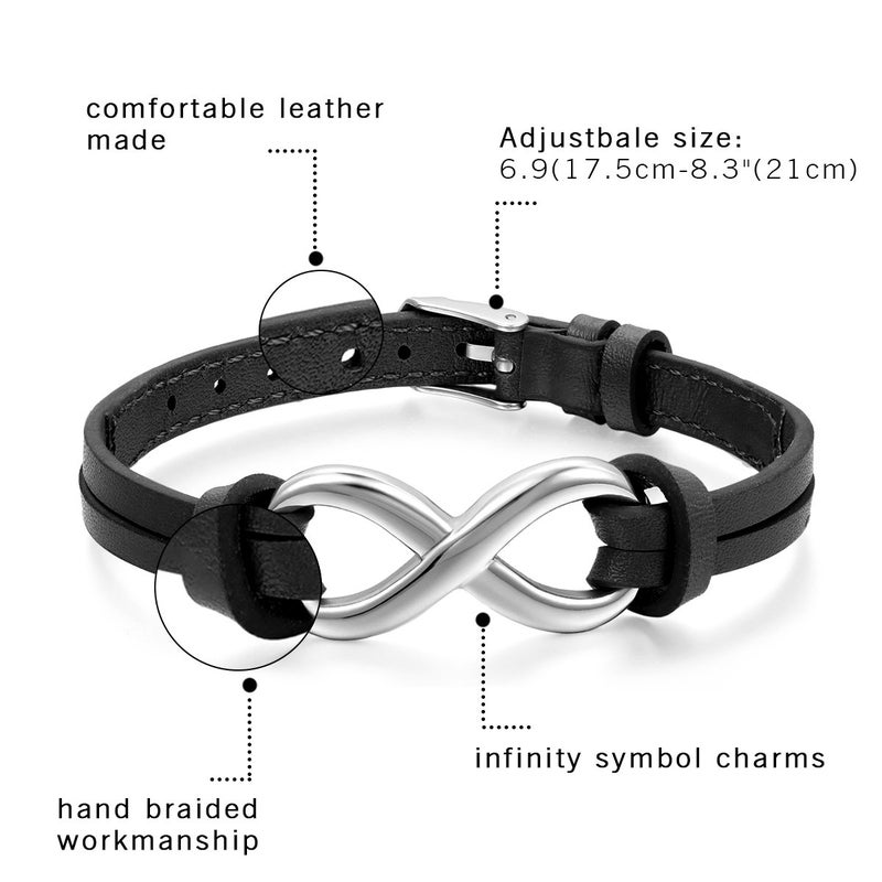 OIDEA Infinity Bracelet for Men Women: Adjustable Stainless Steel Infinity Symbol Leather Bracelet Birthday Mothers Day Friendship Jewelry Gift for Mens Womens - Image 3