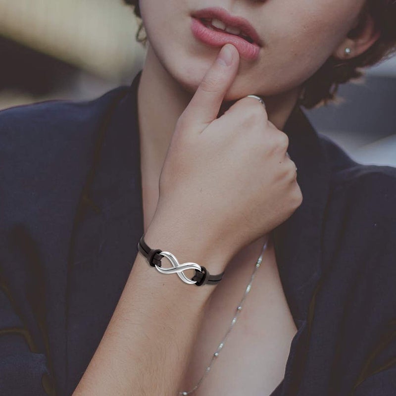 OIDEA Infinity Bracelet for Men Women: Adjustable Stainless Steel Infinity Symbol Leather Bracelet Birthday Mothers Day Friendship Jewelry Gift for Mens Womens - Image 4
