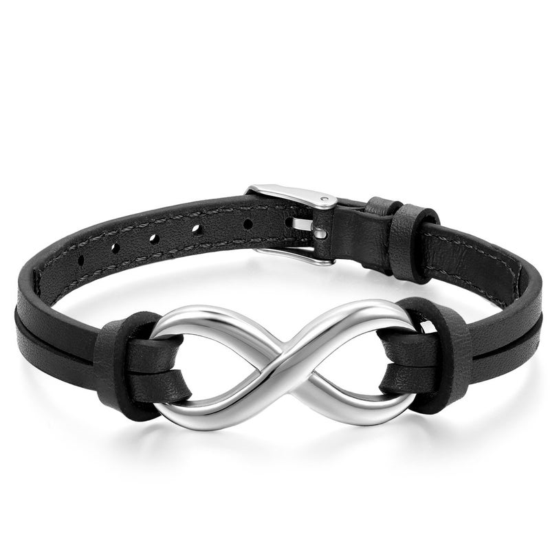 OIDEA Infinity Bracelet for Men Women: Adjustable Stainless Steel Infinity Symbol Leather Bracelet Birthday Mothers Day Friendship Jewelry Gift for Mens Womens - Image 1