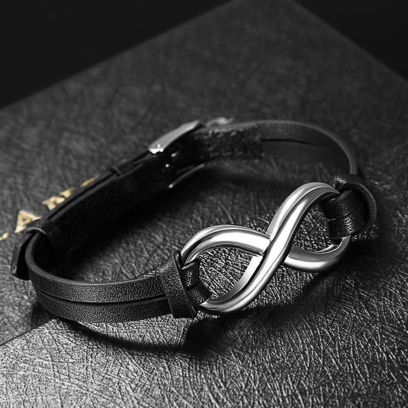 OIDEA Infinity Bracelet for Men Women: Adjustable Stainless Steel Infinity Symbol Leather Bracelet Birthday Mothers Day Friendship Jewelry Gift for Mens Womens - Image 2