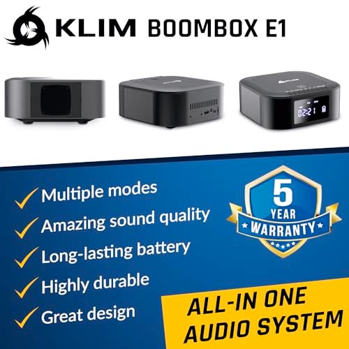 KLIM Boombox E1 CD Player Portable Audio System Extra BASS with Subwoofer FM Radio CD MP3 Bluetooth AUX USB Wired and Wireless Mode Rechargeable Battery Remote Control Black - Image 3