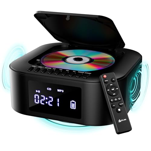 KLIM Boombox E1 CD Player Portable Audio System Extra BASS with Subwoofer FM Radio CD MP3 Bluetooth AUX USB Wired and Wireless Mode Rechargeable Battery Remote Control Black - Image 1