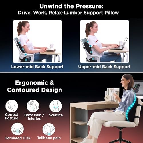 Dr Trust USA Backrest for Car Seat, Office Chair to Sit Up Right, Orthopaedic Memory Foam Cushion/Pillow Back Pain Relief, Lumbar Support, Spine Alignment, and Posture Correction - 360, Black - Image 2