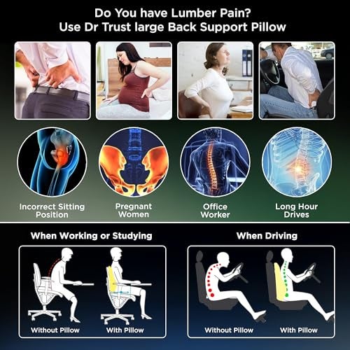 Dr Trust USA Backrest for Car Seat, Office Chair to Sit Up Right, Orthopaedic Memory Foam Cushion/Pillow Back Pain Relief, Lumbar Support, Spine Alignment, and Posture Correction - 360, Black - Image 3