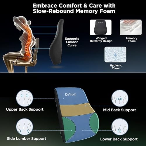 Dr Trust USA Backrest for Car Seat, Office Chair to Sit Up Right, Orthopaedic Memory Foam Cushion/Pillow Back Pain Relief, Lumbar Support, Spine Alignment, and Posture Correction - 360, Black - Image 4