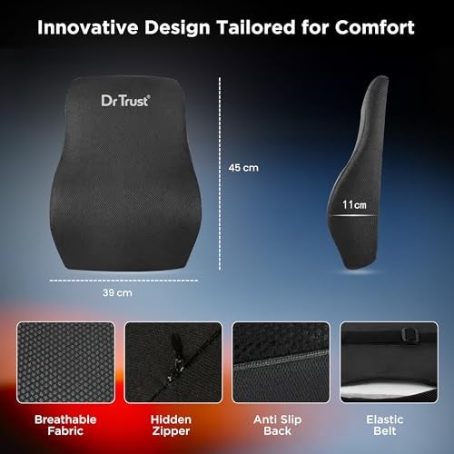 Dr Trust USA Backrest for Car Seat, Office Chair to Sit Up Right, Orthopaedic Memory Foam Cushion/Pillow Back Pain Relief, Lumbar Support, Spine Alignment, and Posture Correction - 360, Black - Image 5