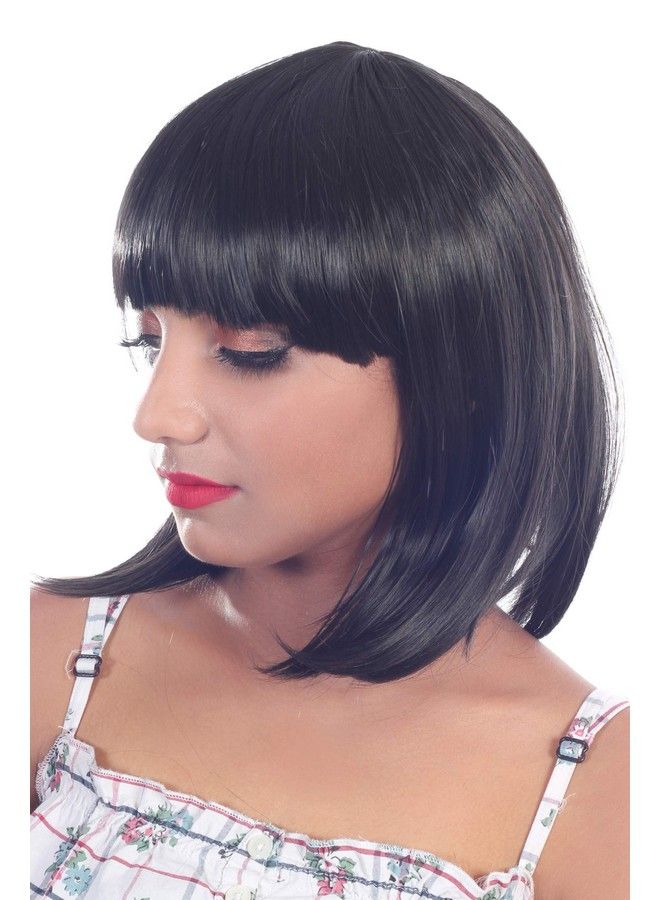 Ritzkart Women Feel Real Hair Fiber Heat Resistance Synthetic Medium Bob Cut Wig Black - Image 3