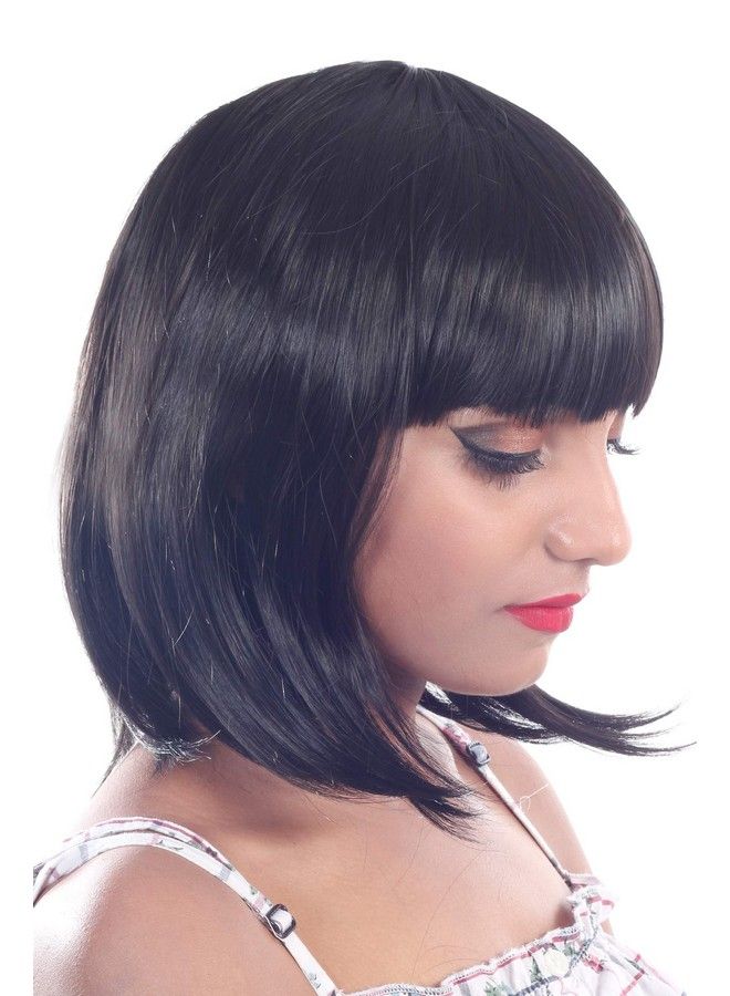 Ritzkart Women Feel Real Hair Fiber Heat Resistance Synthetic Medium Bob Cut Wig Black - Image 4