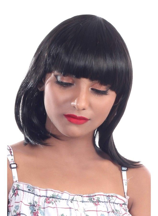 Ritzkart Women Feel Real Hair Fiber Heat Resistance Synthetic Medium Bob Cut Wig Black - Image 2