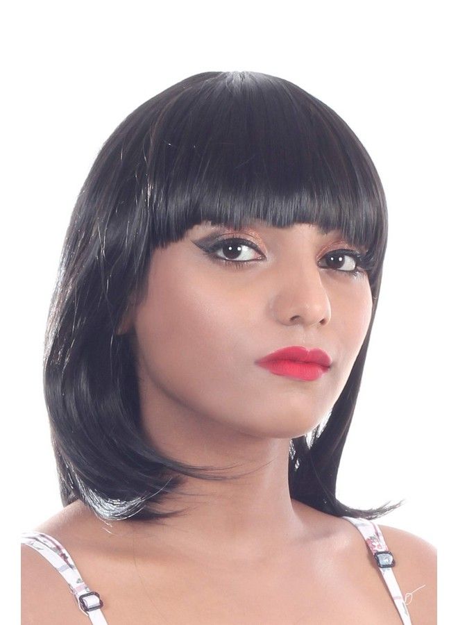 Ritzkart Women Feel Real Hair Fiber Heat Resistance Synthetic Medium Bob Cut Wig Black - Image 5