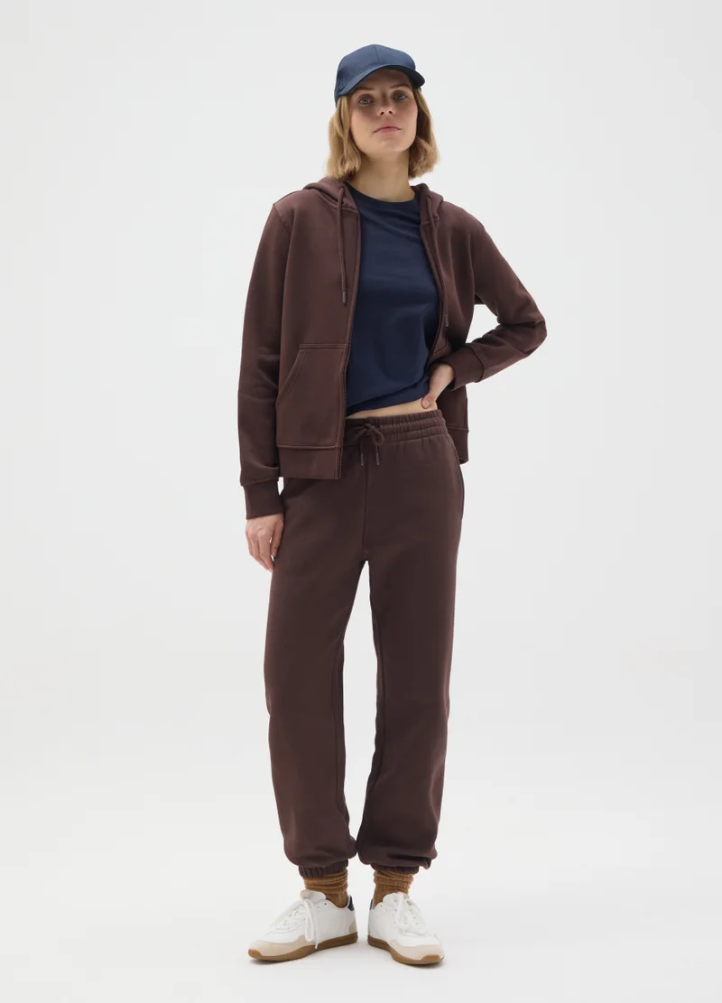 Ovs BROWN COTTON BLEND TROUSERS WITH REGULAR FIT
