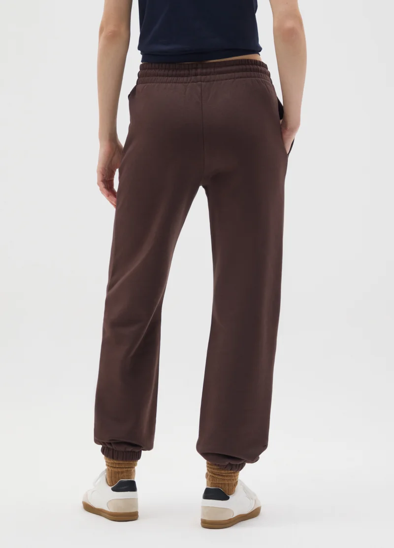 Ovs BROWN COTTON BLEND TROUSERS WITH REGULAR FIT