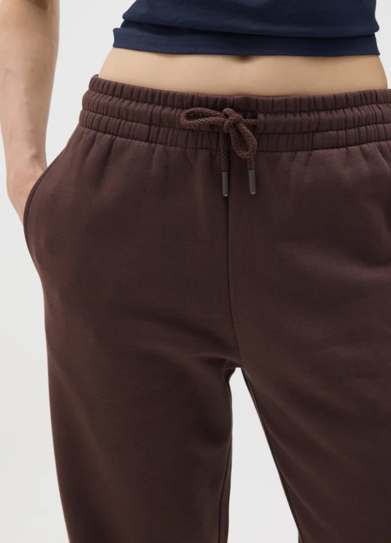 Ovs BROWN COTTON BLEND TROUSERS WITH REGULAR FIT