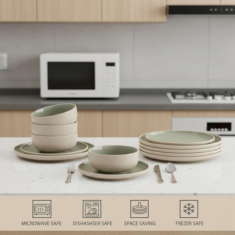 كويزين أرت طقم عشاء كويزين آرت مولي المكون من 12 قطعة من الخزف الحجري - خدمة كاملة لأربعة أشخاص مع أطباق عشاء وأطباق سلطة وأوعية - أواني خزفية عصرية في علبة هدايا للمنزل والمطبخ. - Image 3